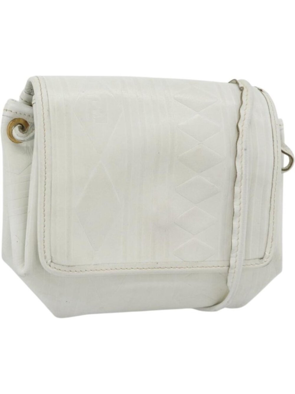 FENDI Shoulder Bag Leather White Gold